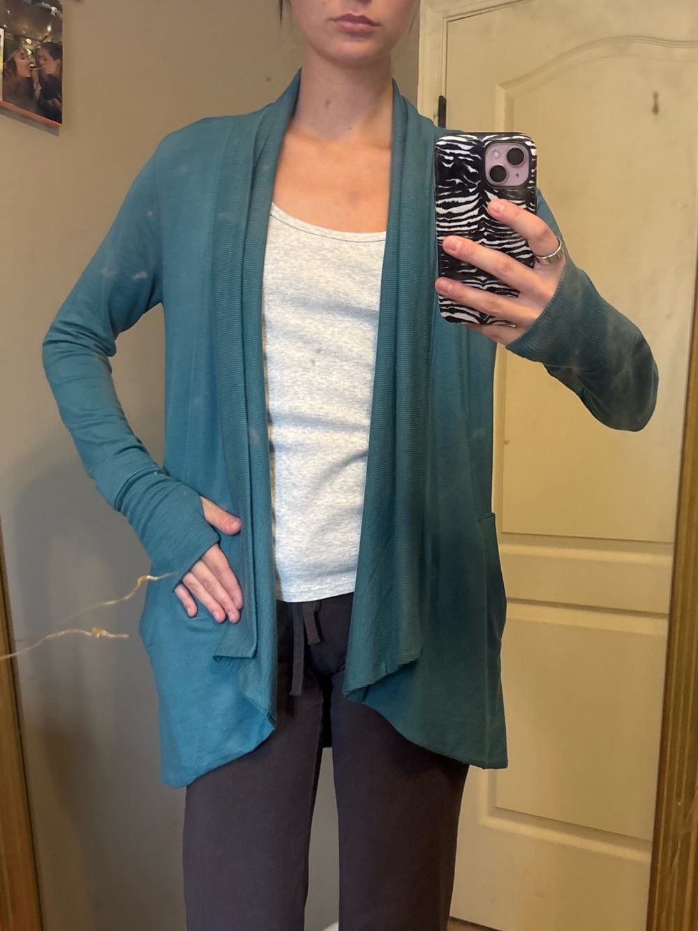 Athleta Teal Open-Front Draped Cardigan
